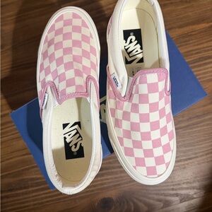 Vans Kids Pink and White Checkered Slip-On Sneakers